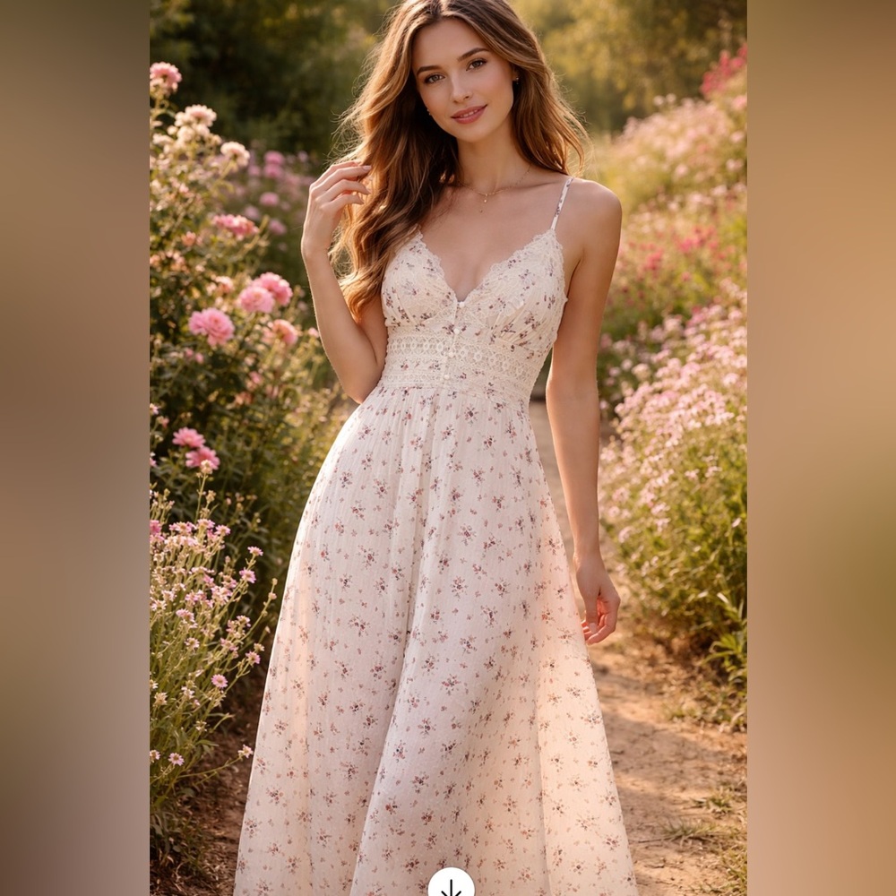 Dusty Pink Floral Maxi Dress with Smocked Waist and Spaghetti Straps